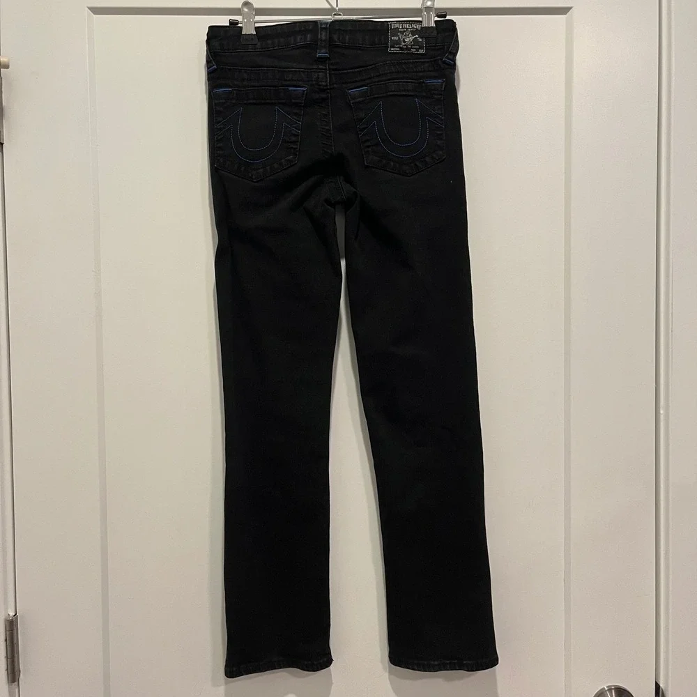 True Religion Ricky Relaxed Straight Black Blue Stitch Jeans Boys Size 12